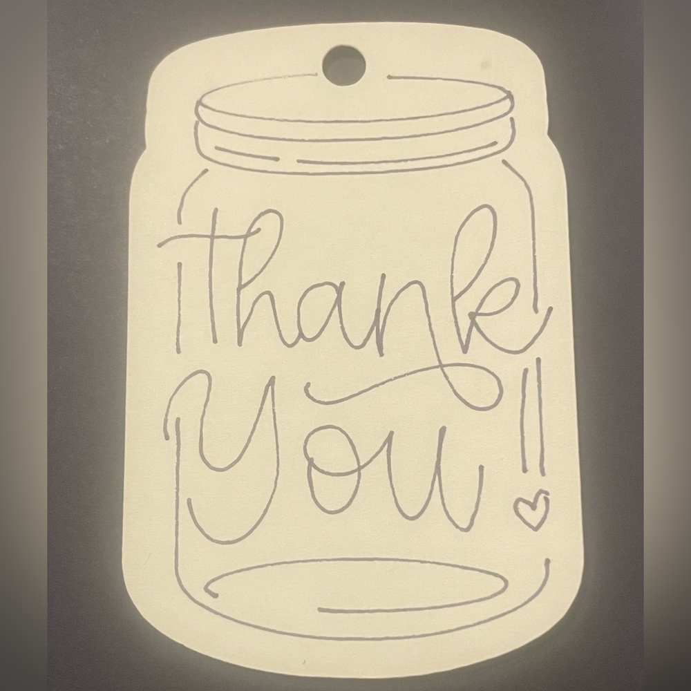 Set of 16 “Thank You” Jar shaped gift tags 3”x2”